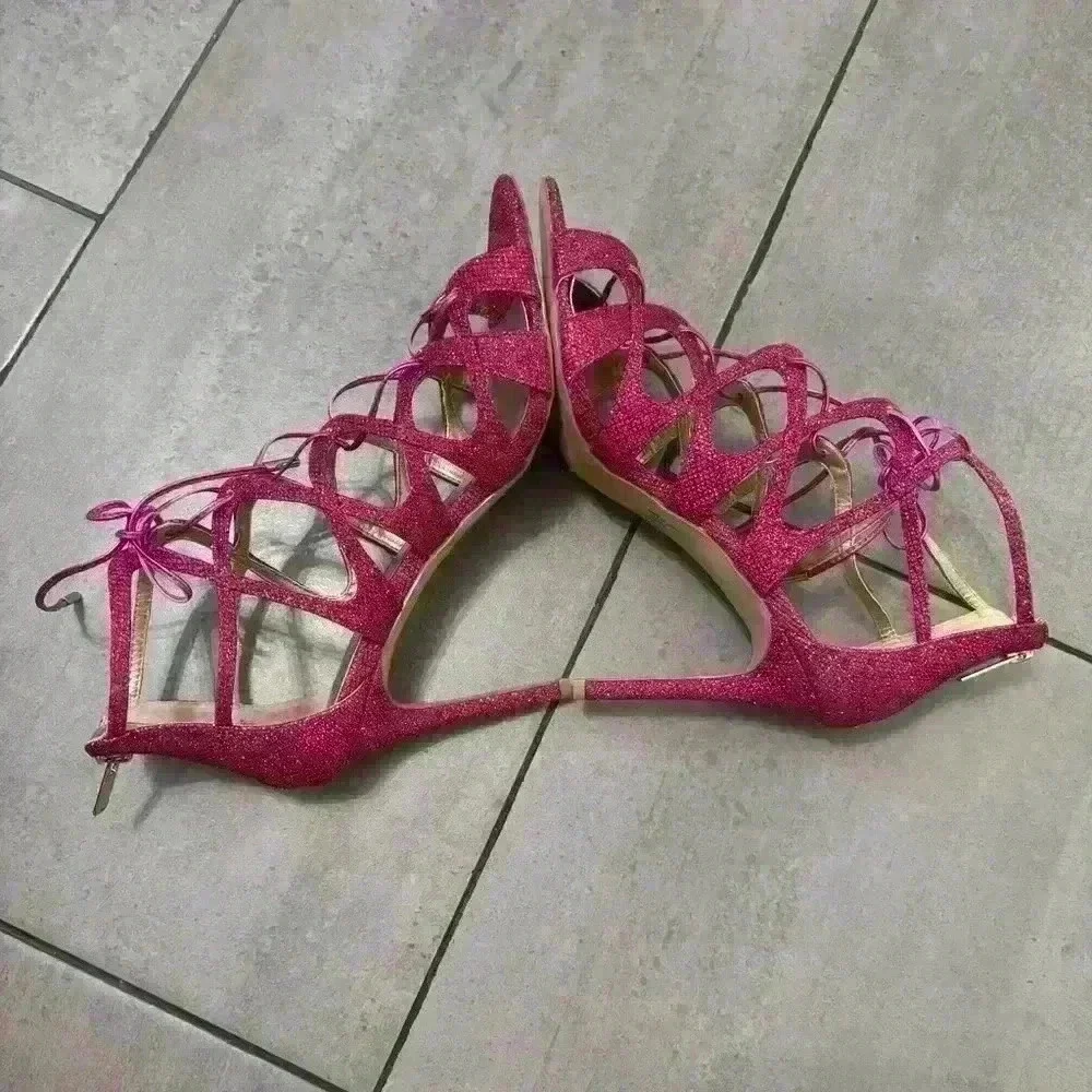 Belle by Badgley Mischka Pink Fuschia Sparkly Glitter Strappy High Heels Size 10